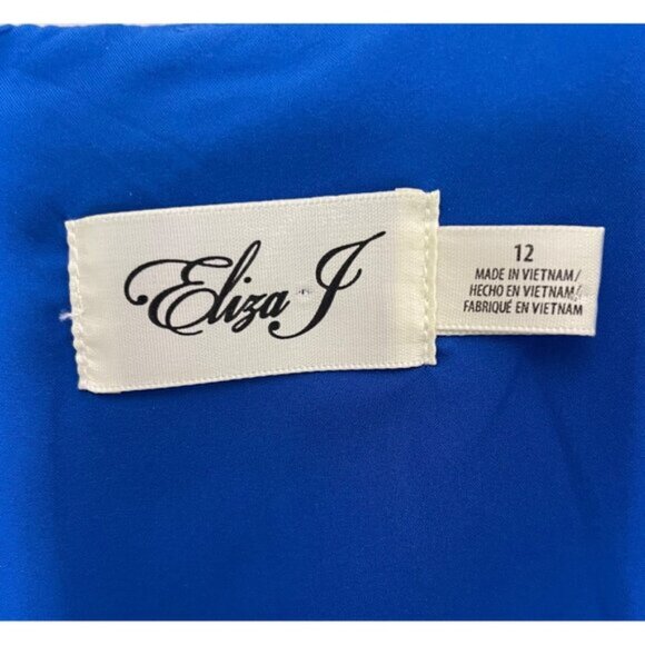 Eliza J Blue & White Floral Print Dress V-Neck 3/4 Sleeve Fit & Flare Size 12 - Picture 2 of 7